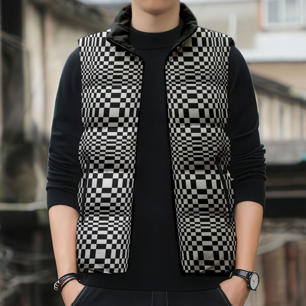 Black White Filipino Binakol Motifs Sleeveless Puffer Jacket Mabuhay Philippines Festival Kusikus Pattern