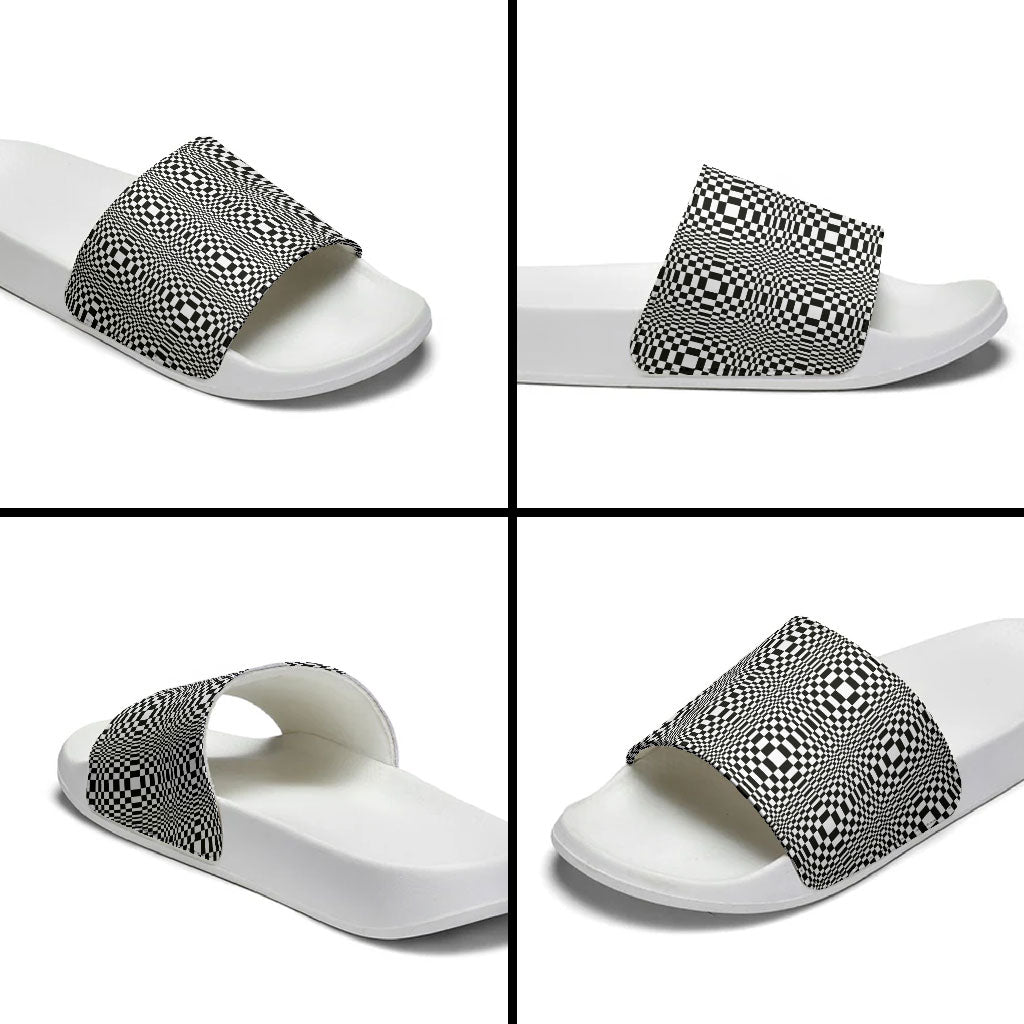 Black White Filipino Binakol Motifs Slide Sandals Mabuhay Philippines Festival Kusikus Pattern