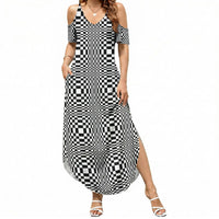 Black White Filipino Binakol Motifs Summer Maxi Dress Mabuhay Philippines Festival Kusikus Pattern