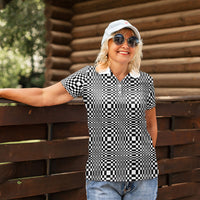 Black White Filipino Binakol Motifs Women Polo Shirt Mabuhay Philippines Festival Kusikus Pattern