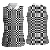 Black White Filipino Binakol Motifs Women Sleeveless Polo Shirt Mabuhay Philippines Festival Kusikus Pattern