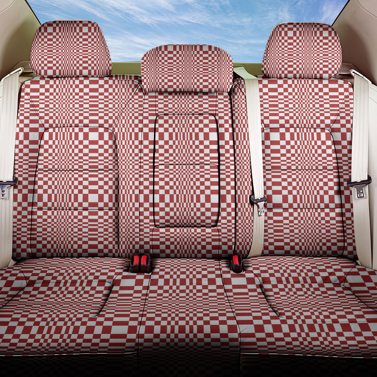 Red White Filipino Binakol Motifs Back Car Seat Cover Mabuhay Philippines Festival Kusikus Pattern