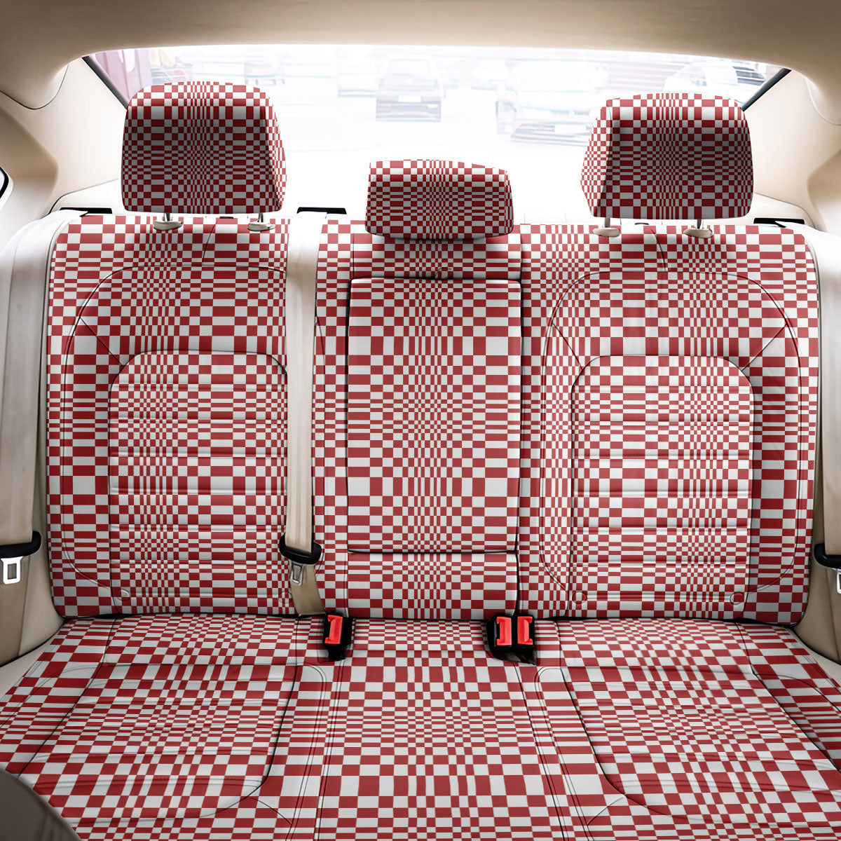 Red White Filipino Binakol Motifs Back Car Seat Cover Mabuhay Philippines Festival Kusikus Pattern