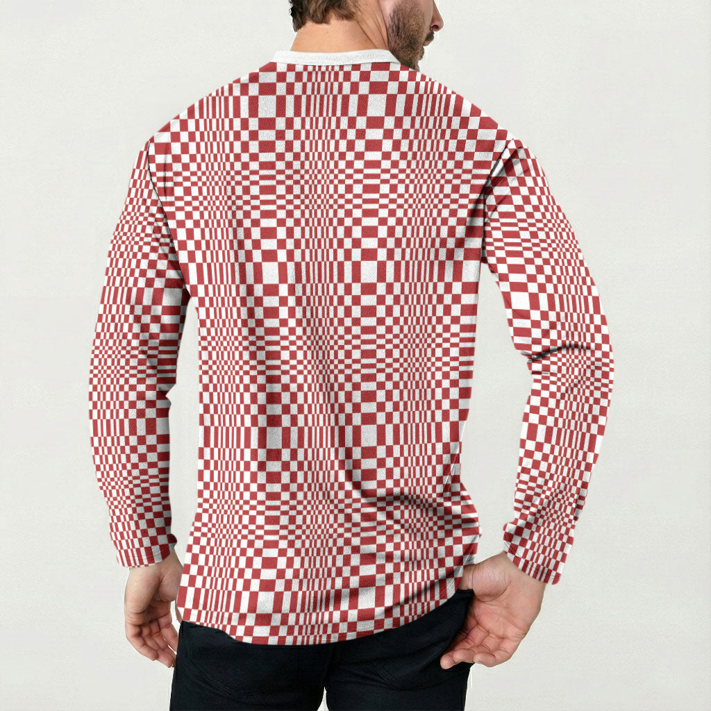 Red White Filipino Binakol Motifs Button Sweatshirt Mabuhay Philippines Festival Kusikus Pattern