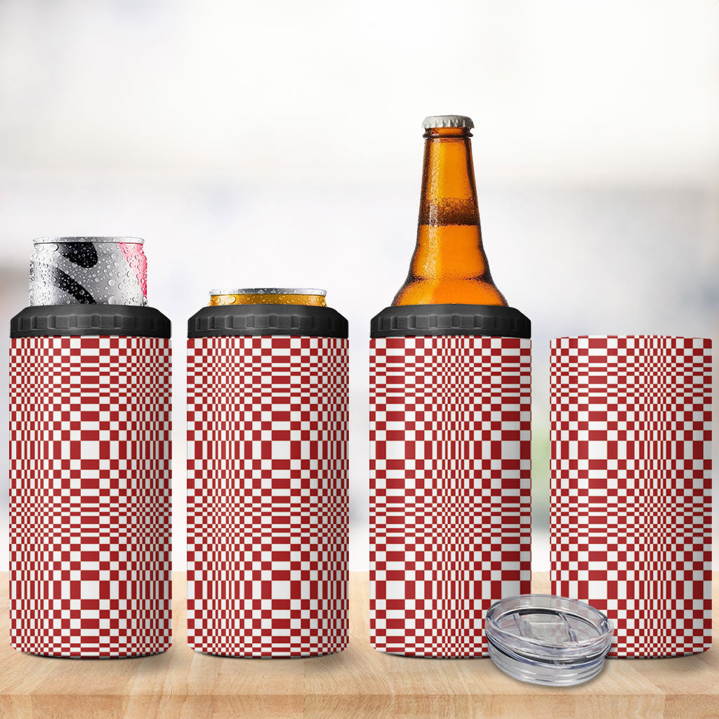 Red White Filipino Binakol Motifs 4 in 1 Can Cooler Tumbler Mabuhay Philippines Festival Kusikus Pattern
