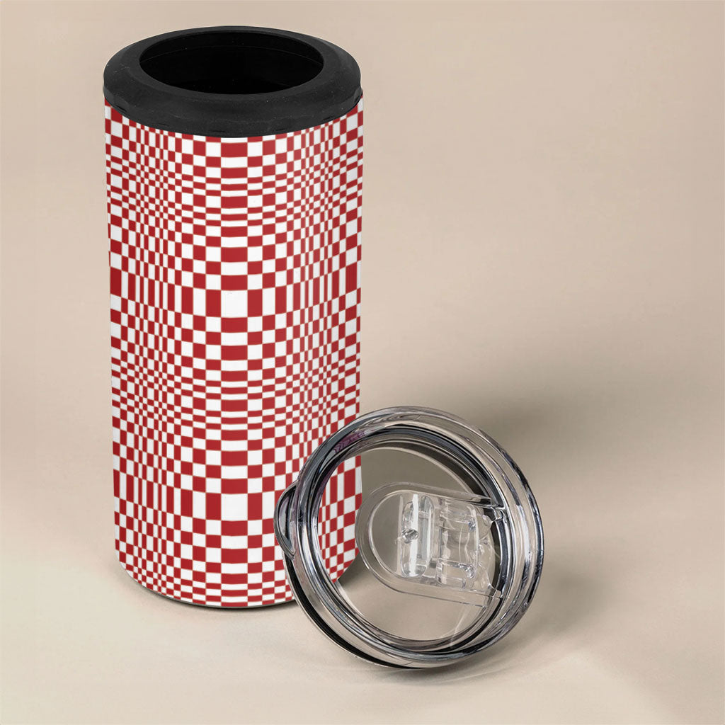 Red White Filipino Binakol Motifs 4 in 1 Can Cooler Tumbler Mabuhay Philippines Festival Kusikus Pattern