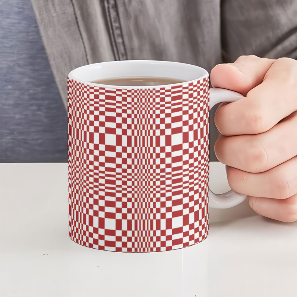 Red White Filipino Binakol Motifs Ceramic Mug Mabuhay Philippines Festival Kusikus Pattern
