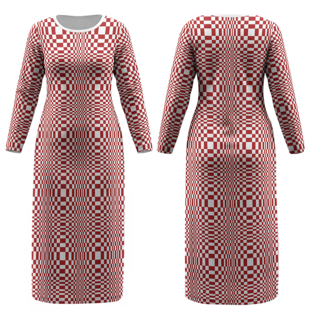 Red White Filipino Binakol Motifs Couples Matching Long Sleeve Bodycon Dress and Hawaiian Shirt Mabuhay Philippines Festival Kusikus Pattern