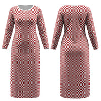 Red White Filipino Binakol Motifs Couples Matching Long Sleeve Bodycon Dress and Hawaiian Shirt Mabuhay Philippines Festival Kusikus Pattern