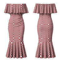 Red White Filipino Binakol Motifs Couples Matching Mermaid Dress and Hawaiian Shirt Mabuhay Philippines Festival Kusikus Pattern