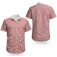 Red White Filipino Binakol Motifs Couples Matching Off Shoulder Short Dress and Hawaiian Shirt Mabuhay Philippines Festival Kusikus Pattern