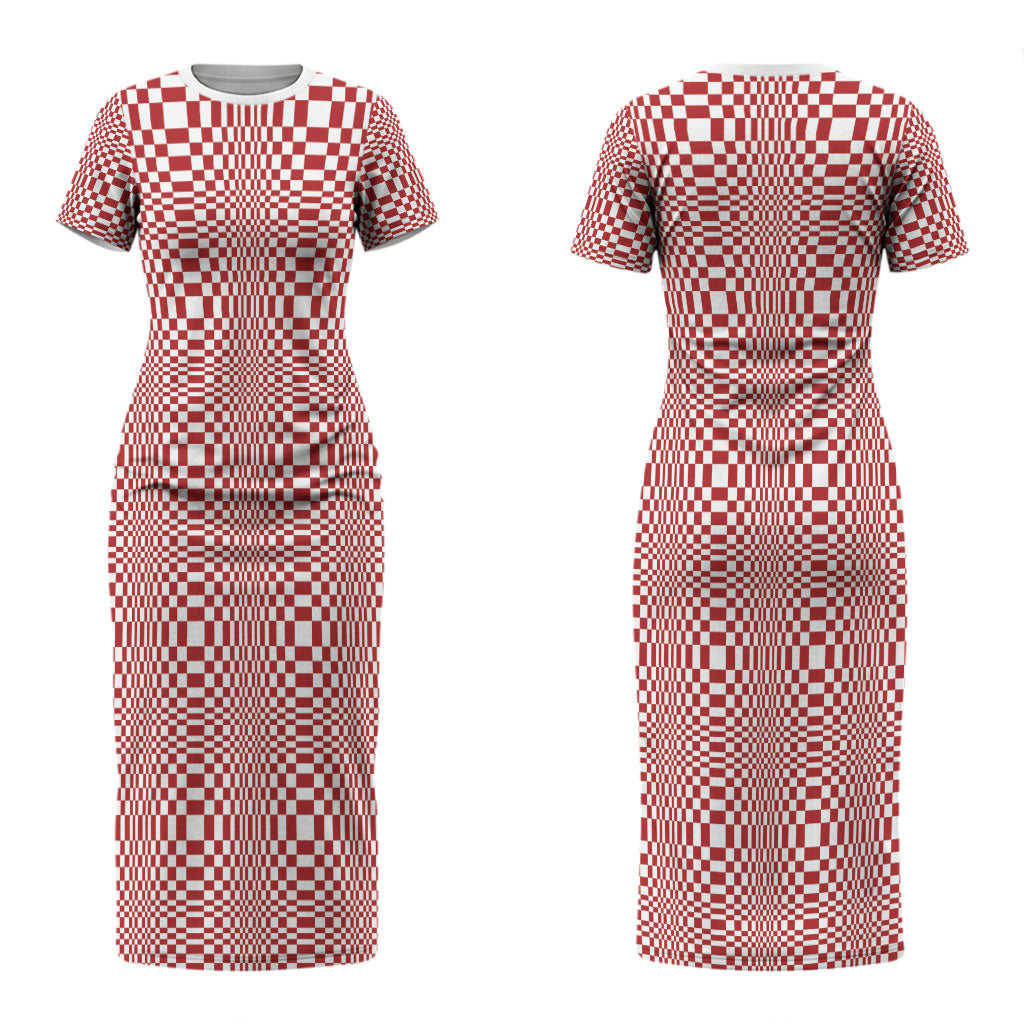 Red White Filipino Binakol Motifs Couples Matching Short Sleeve Bodycon Dress and Hawaiian Shirt Mabuhay Philippines Festival Kusikus Pattern