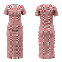 Red White Filipino Binakol Motifs Couples Matching Short Sleeve Bodycon Dress and Long Sleeve Button Shirt Mabuhay Philippines Festival Kusikus Pattern