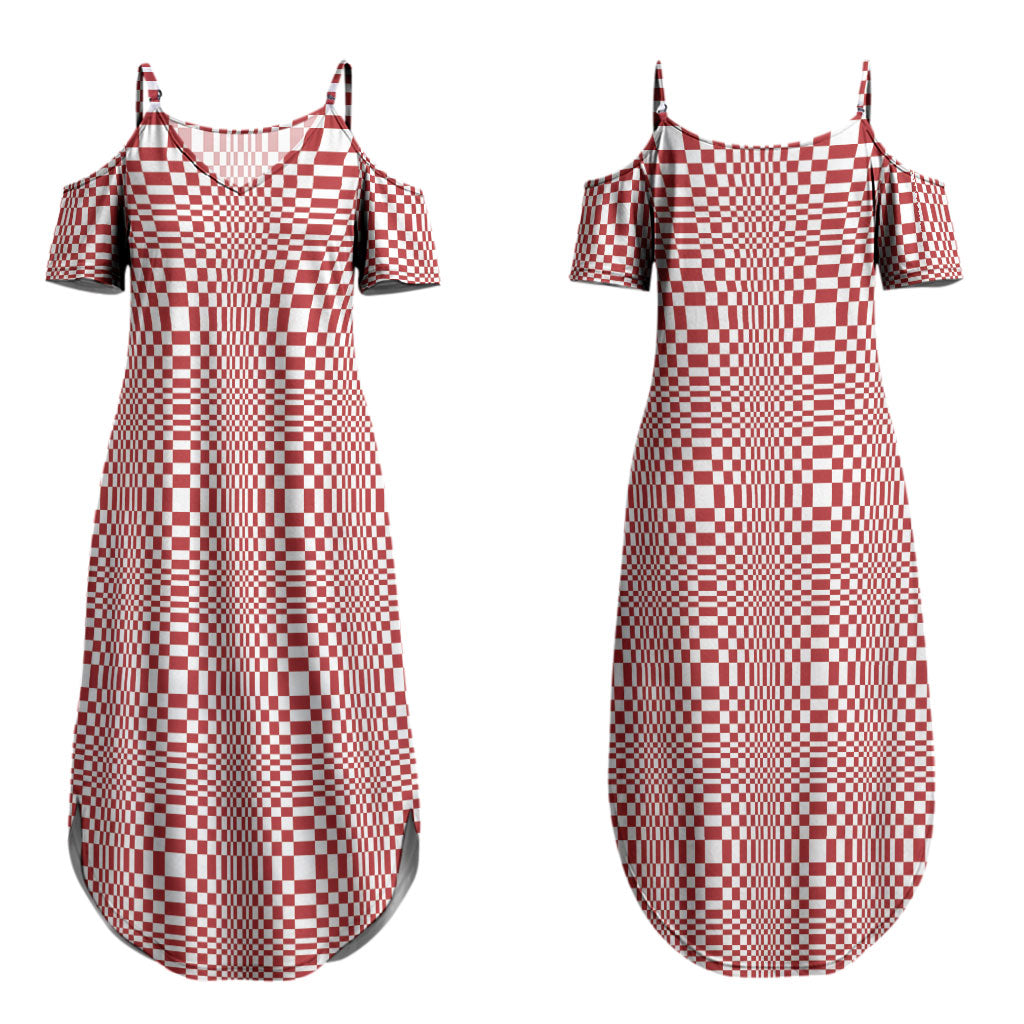 Red White Filipino Binakol Motifs Couples Matching Summer Maxi Dress and Hawaiian Shirt Mabuhay Philippines Festival Kusikus Pattern