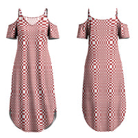 Red White Filipino Binakol Motifs Couples Matching Summer Maxi Dress and Hawaiian Shirt Mabuhay Philippines Festival Kusikus Pattern