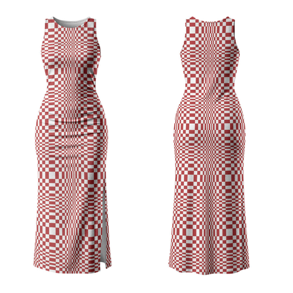 Red White Filipino Binakol Motifs Couples Matching Tank Maxi Dress and Hawaiian Shirt Mabuhay Philippines Festival Kusikus Pattern