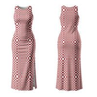 Red White Filipino Binakol Motifs Couples Matching Tank Maxi Dress and Hawaiian Shirt Mabuhay Philippines Festival Kusikus Pattern