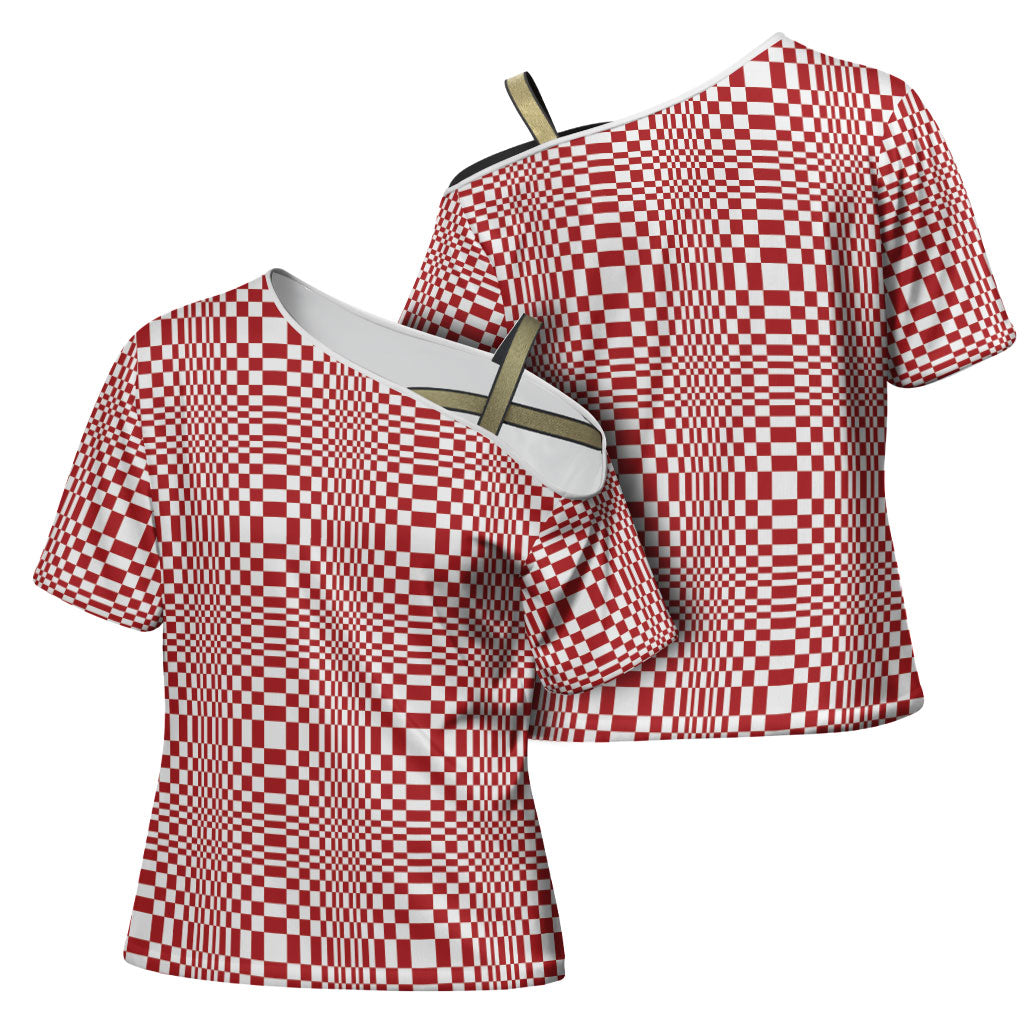 Red White Filipino Binakol Motifs Cross Shoulder Shirt Mabuhay Philippines Festival Kusikus Pattern