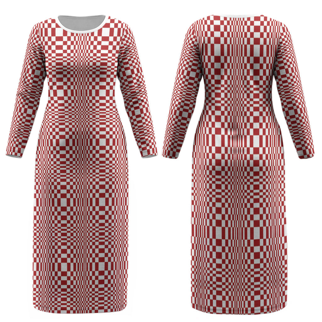 Red White Filipino Binakol Motifs Family Matching Long Sleeve Bodycon Dress and Hawaiian Shirt Mabuhay Philippines Festival Kusikus Pattern