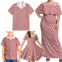 Red White Filipino Binakol Motifs Family Matching Off Shoulder Maxi Dress and Hawaiian Shirt Mabuhay Philippines Festival Kusikus Pattern