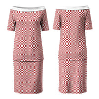 Red White Filipino Binakol Motifs Family Matching Puletasi and Hawaiian Shirt Mabuhay Philippines Festival Kusikus Pattern