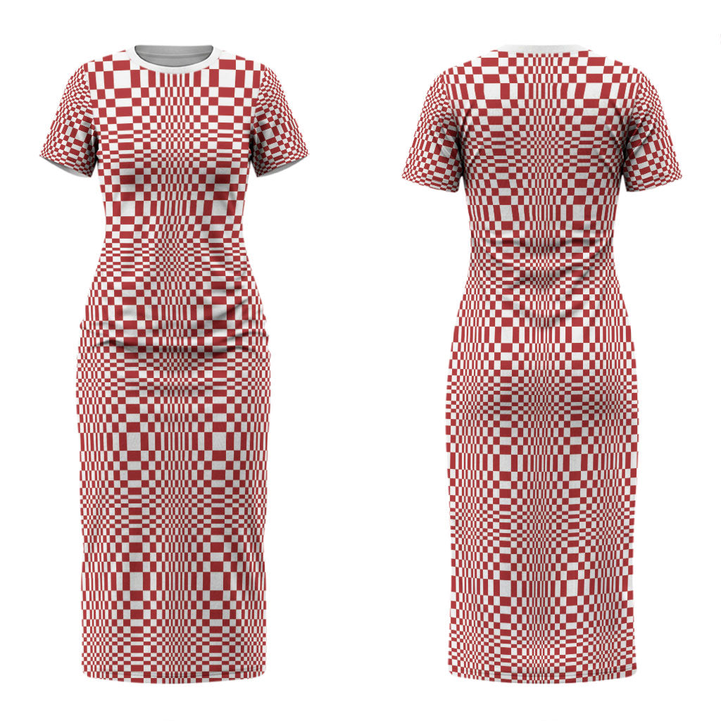 Red White Filipino Binakol Motifs Family Matching Short Sleeve Bodycon Dress and Hawaiian Shirt Mabuhay Philippines Festival Kusikus Pattern