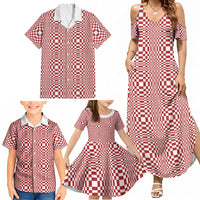 Red White Filipino Binakol Motifs Family Matching Summer Maxi Dress and Hawaiian Shirt Mabuhay Philippines Festival Kusikus Pattern