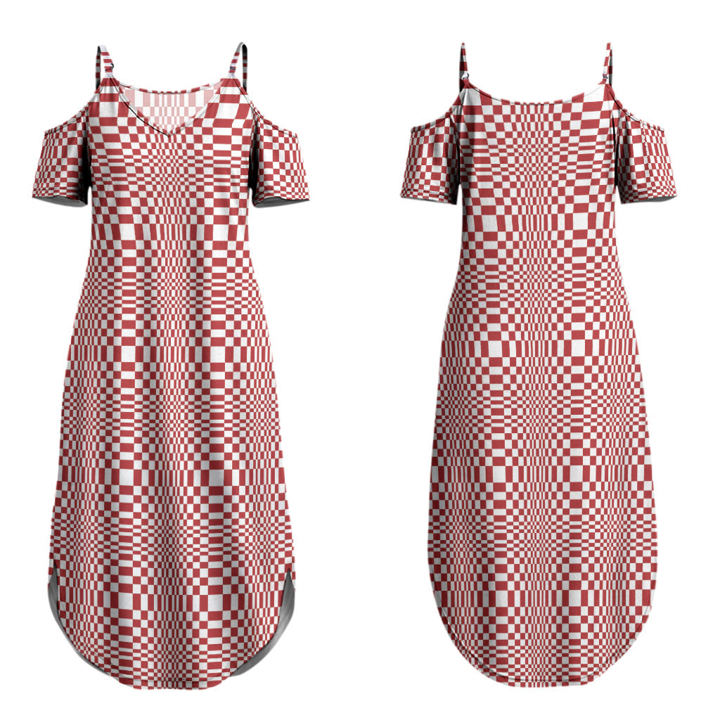 Red White Filipino Binakol Motifs Family Matching Summer Maxi Dress and Hawaiian Shirt Mabuhay Philippines Festival Kusikus Pattern