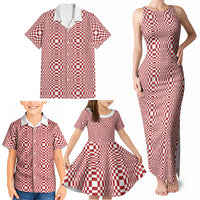 Red White Filipino Binakol Motifs Family Matching Tank Maxi Dress and Hawaiian Shirt Mabuhay Philippines Festival Kusikus Pattern