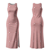 Red White Filipino Binakol Motifs Family Matching Tank Maxi Dress and Hawaiian Shirt Mabuhay Philippines Festival Kusikus Pattern