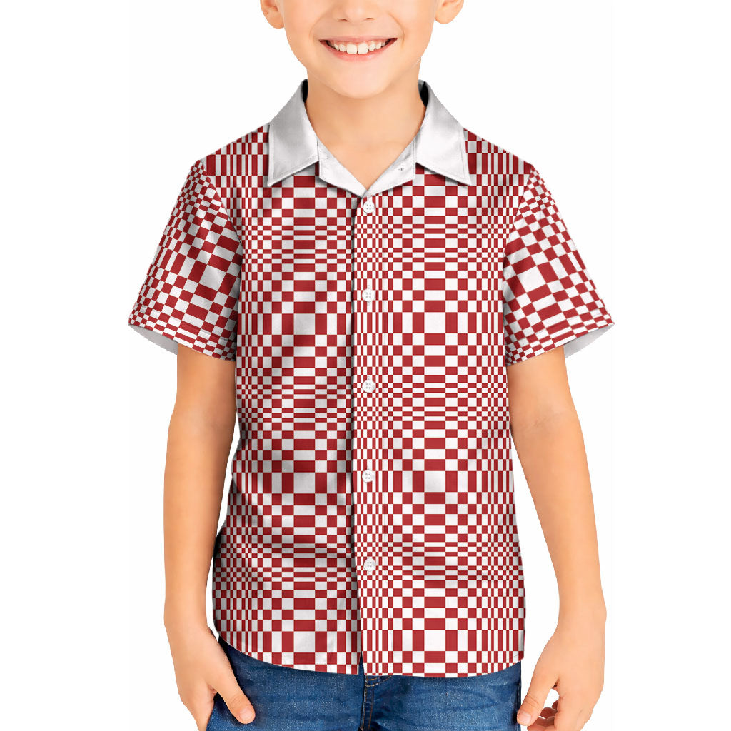 Red White Filipino Binakol Motifs Kid Hawaiian Shirt Mabuhay Philippines Festival Kusikus Pattern