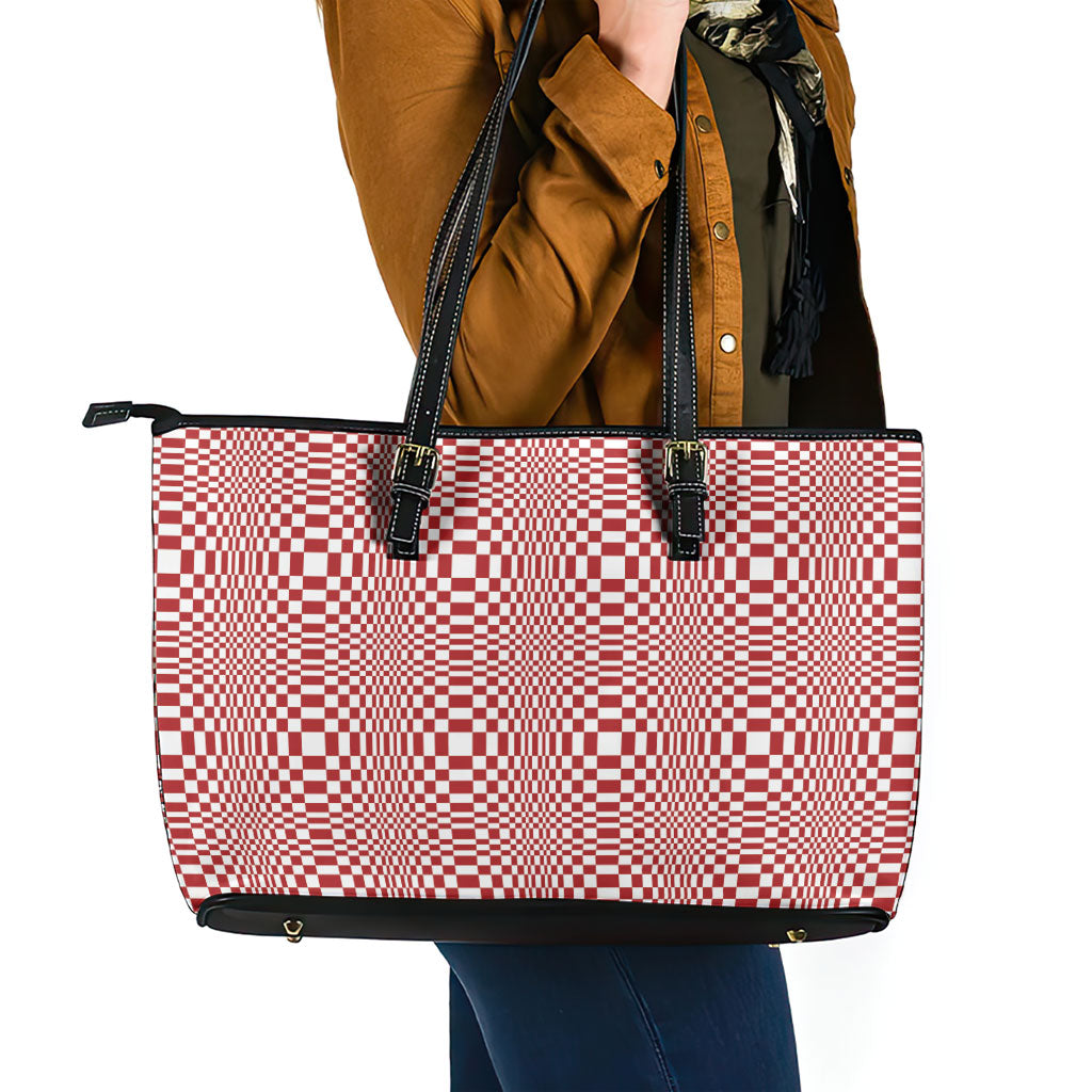Red White Filipino Binakol Motifs Leather Tote Bag Mabuhay Philippines Festival Kusikus Pattern