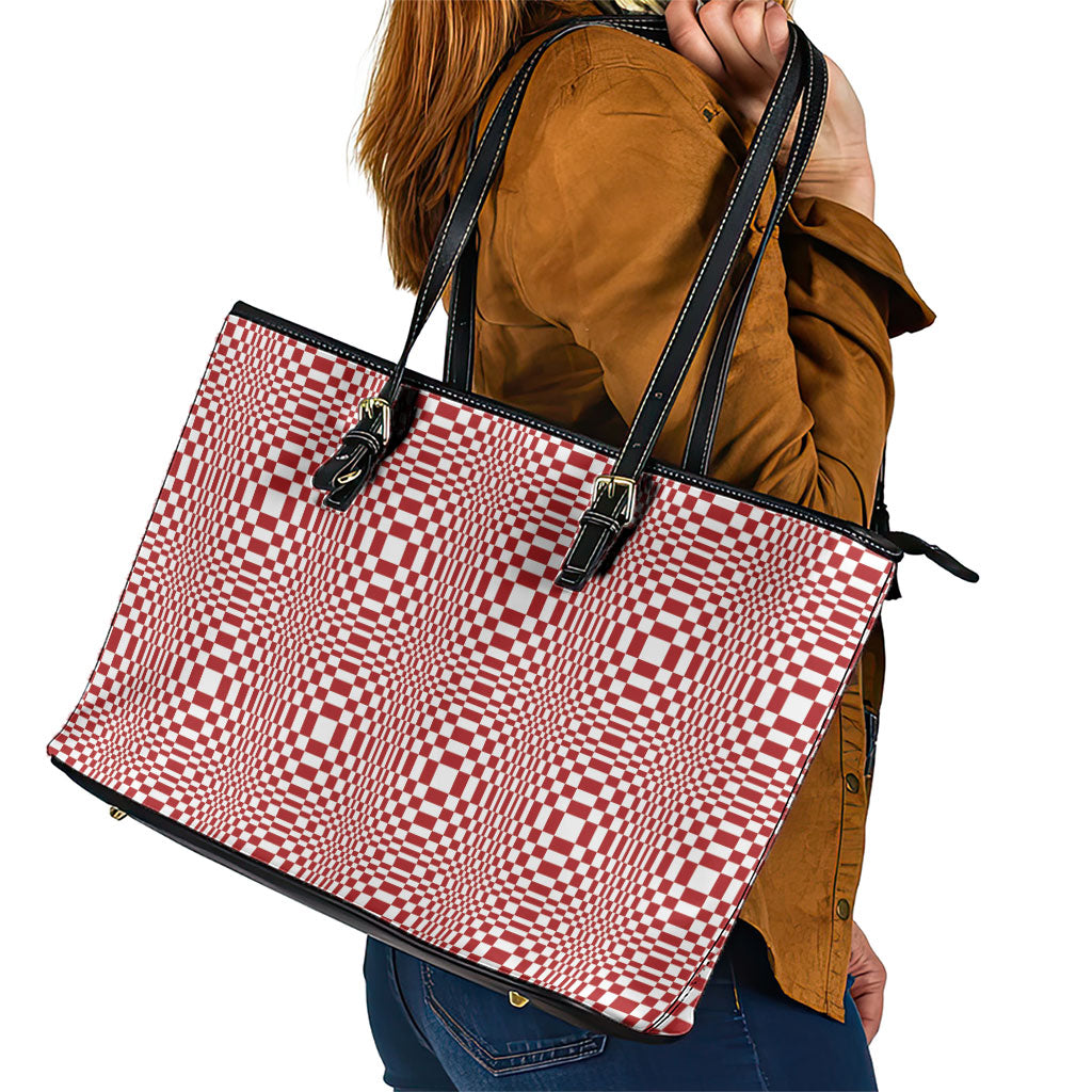 Red White Filipino Binakol Motifs Leather Tote Bag Mabuhay Philippines Festival Kusikus Pattern