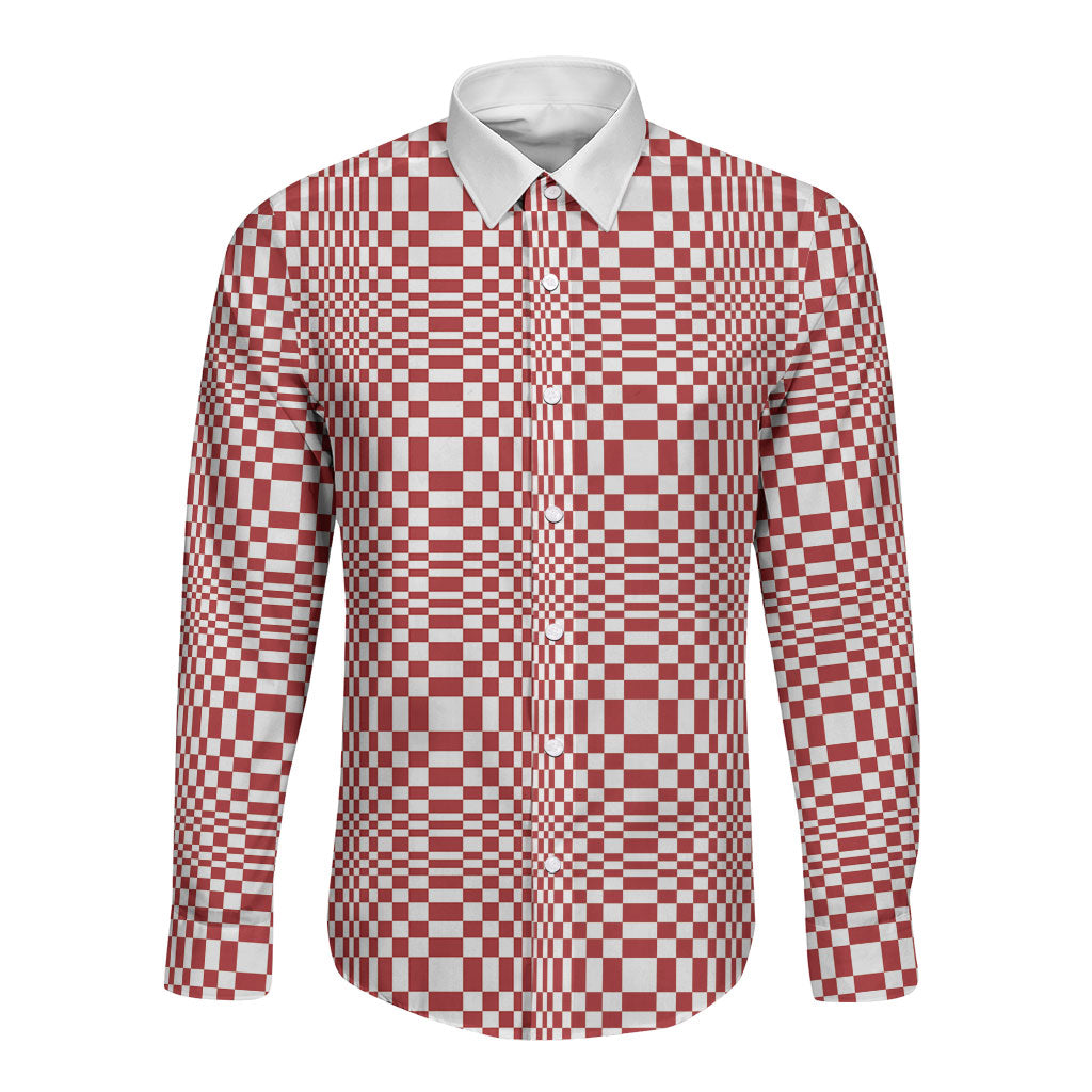 Red White Filipino Binakol Motifs Long Sleeve Button Shirt Mabuhay Philippines Festival Kusikus Pattern