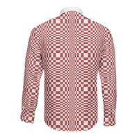 Red White Filipino Binakol Motifs Long Sleeve Button Shirt Mabuhay Philippines Festival Kusikus Pattern