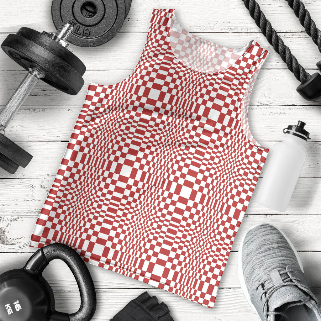 Red White Filipino Binakol Motifs Men Tank Top Mabuhay Philippines Festival Kusikus Pattern
