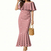 Red White Filipino Binakol Motifs Mermaid Dress Mabuhay Philippines Festival Kusikus Pattern