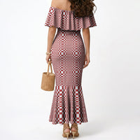 Red White Filipino Binakol Motifs Mermaid Dress Mabuhay Philippines Festival Kusikus Pattern