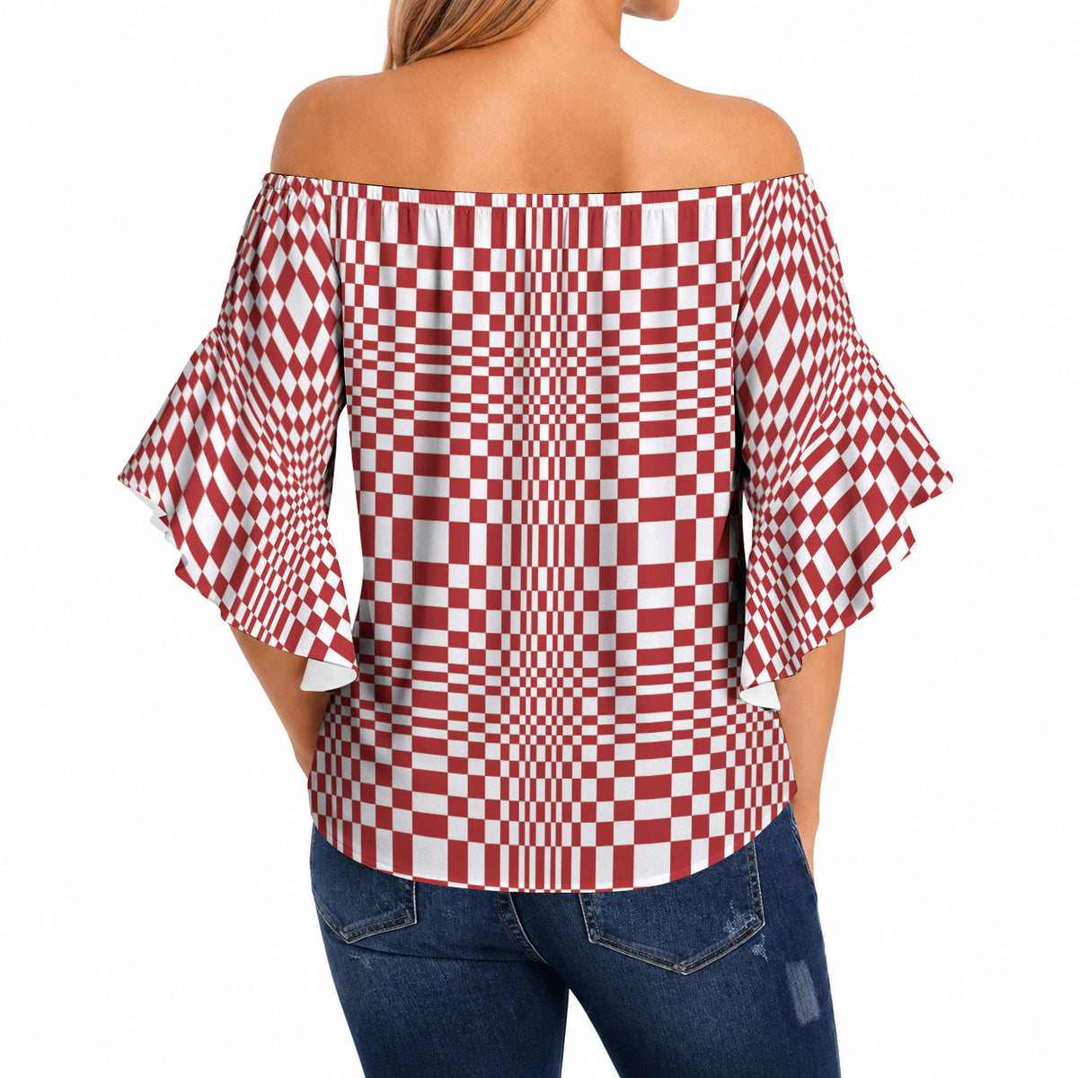 Red White Filipino Binakol Motifs Off Shoulder Wrap Waist Top Mabuhay Philippines Festival Kusikus Pattern