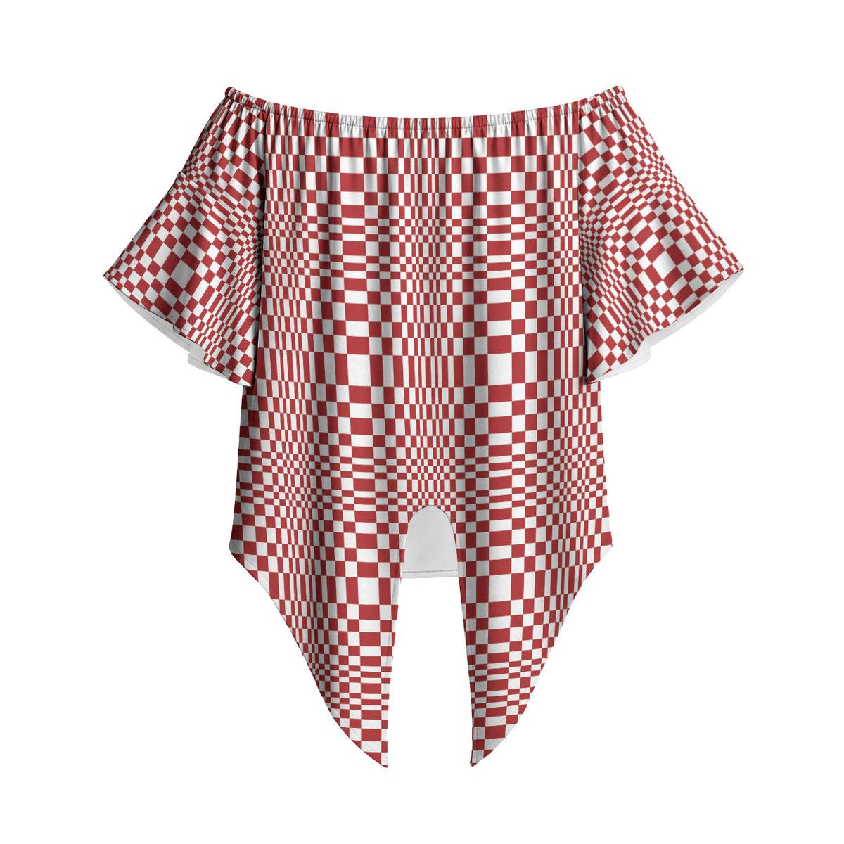 Red White Filipino Binakol Motifs Off Shoulder Wrap Waist Top Mabuhay Philippines Festival Kusikus Pattern