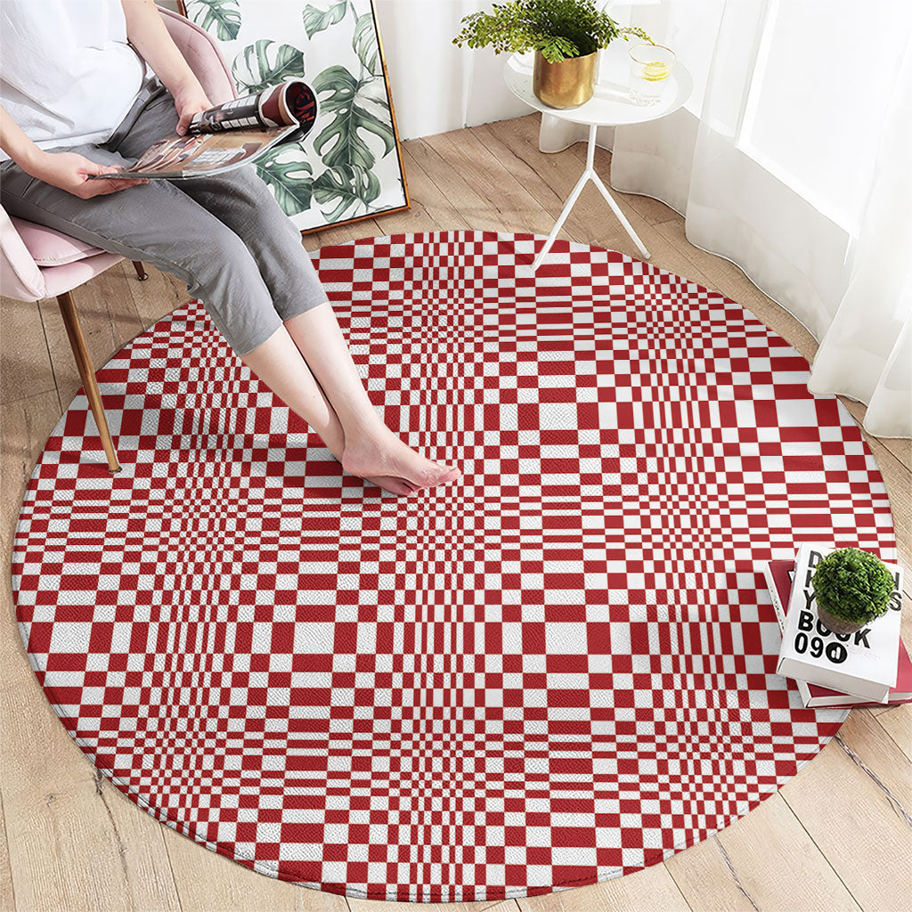 Red White Filipino Binakol Motifs Round Carpet Mabuhay Philippines Festival Kusikus Pattern
