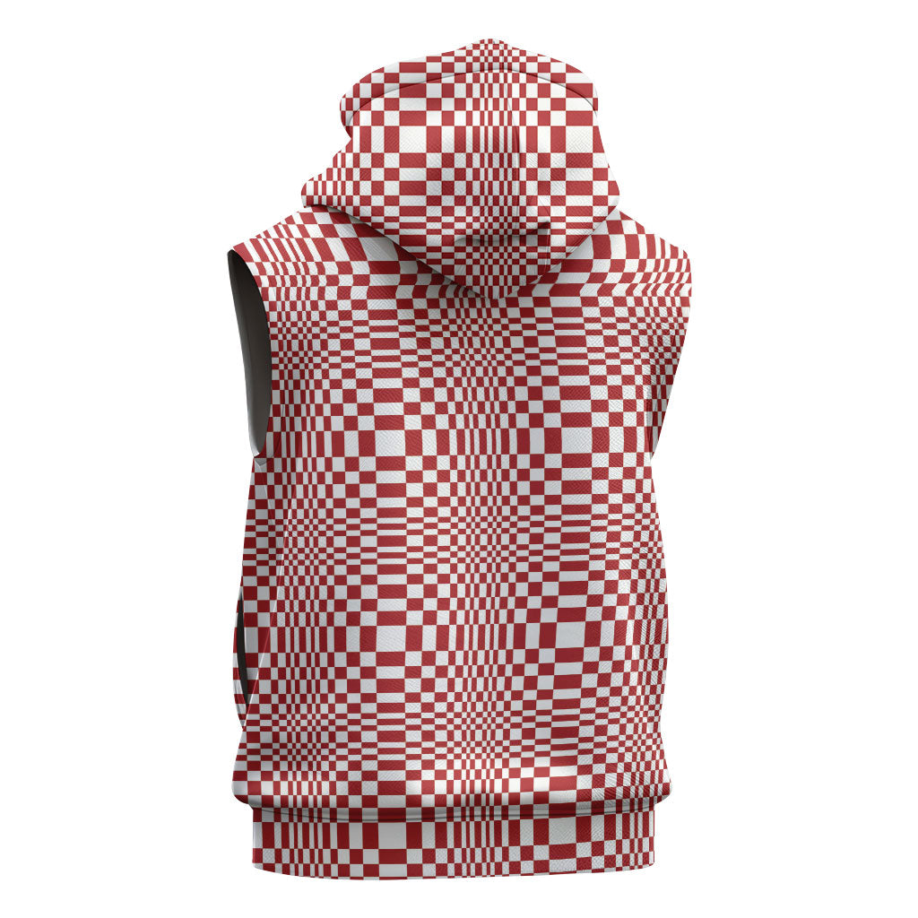 Red White Filipino Binakol Motifs Sleeveless Hoodie Mabuhay Philippines Festival Kusikus Pattern