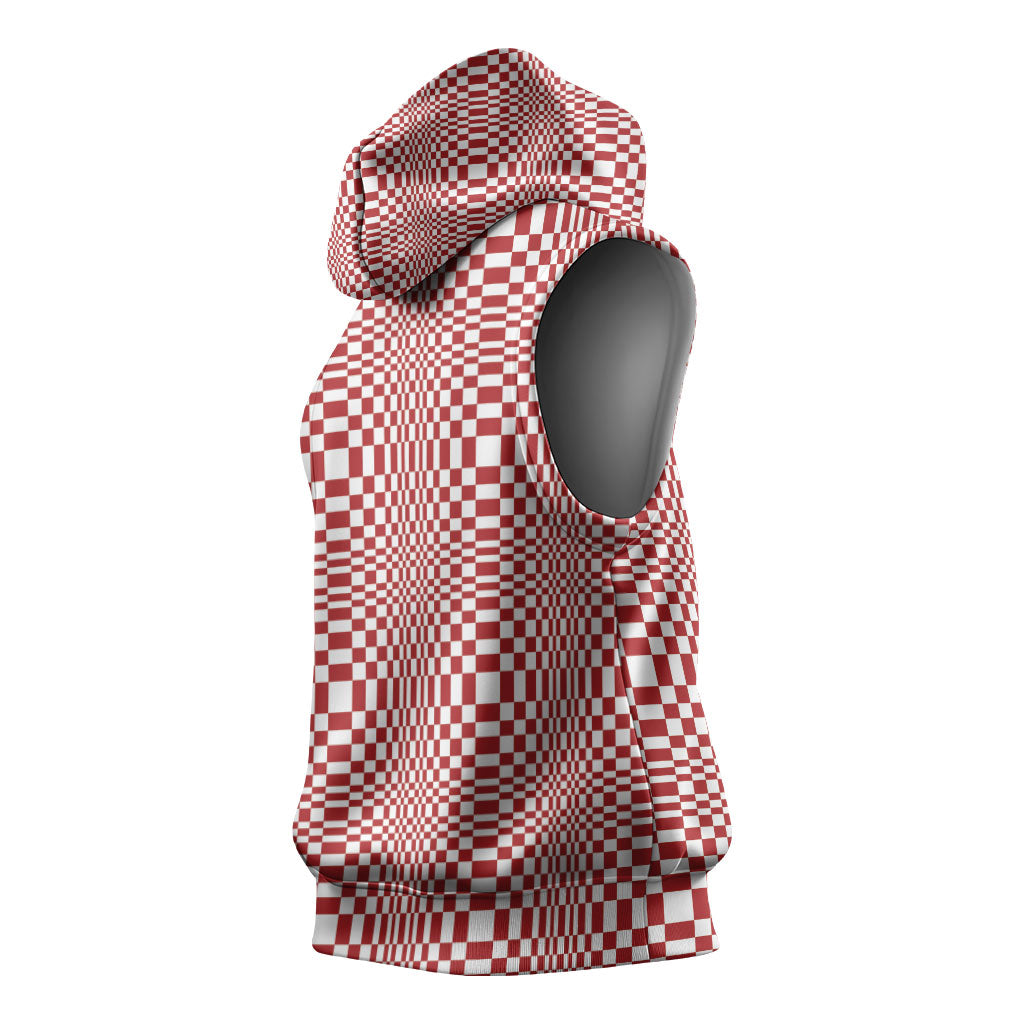 Red White Filipino Binakol Motifs Sleeveless Hoodie Mabuhay Philippines Festival Kusikus Pattern