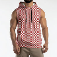 Red White Filipino Binakol Motifs Sleeveless Hoodie Mabuhay Philippines Festival Kusikus Pattern