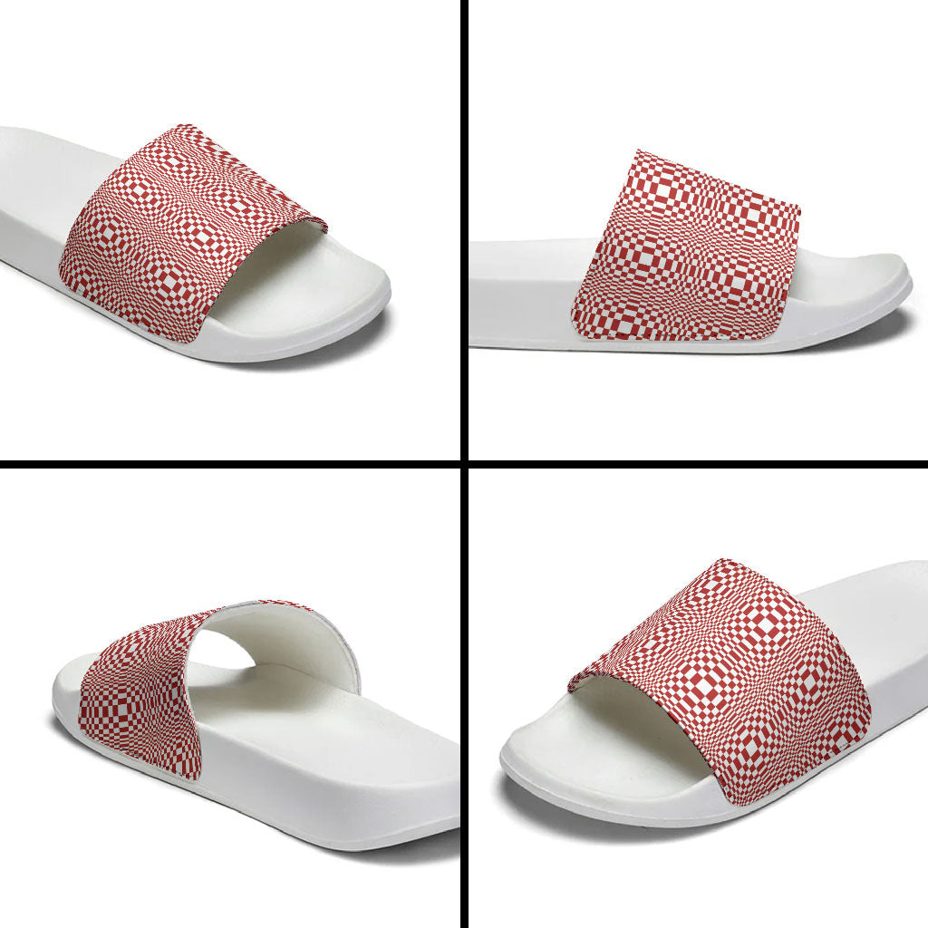 Red White Filipino Binakol Motifs Slide Sandals Mabuhay Philippines Festival Kusikus Pattern