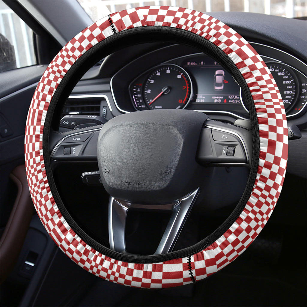 Red White Filipino Binakol Motifs Steering Wheel Cover Mabuhay Philippines Festival Kusikus Pattern