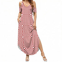 Red White Filipino Binakol Motifs Summer Maxi Dress Mabuhay Philippines Festival Kusikus Pattern
