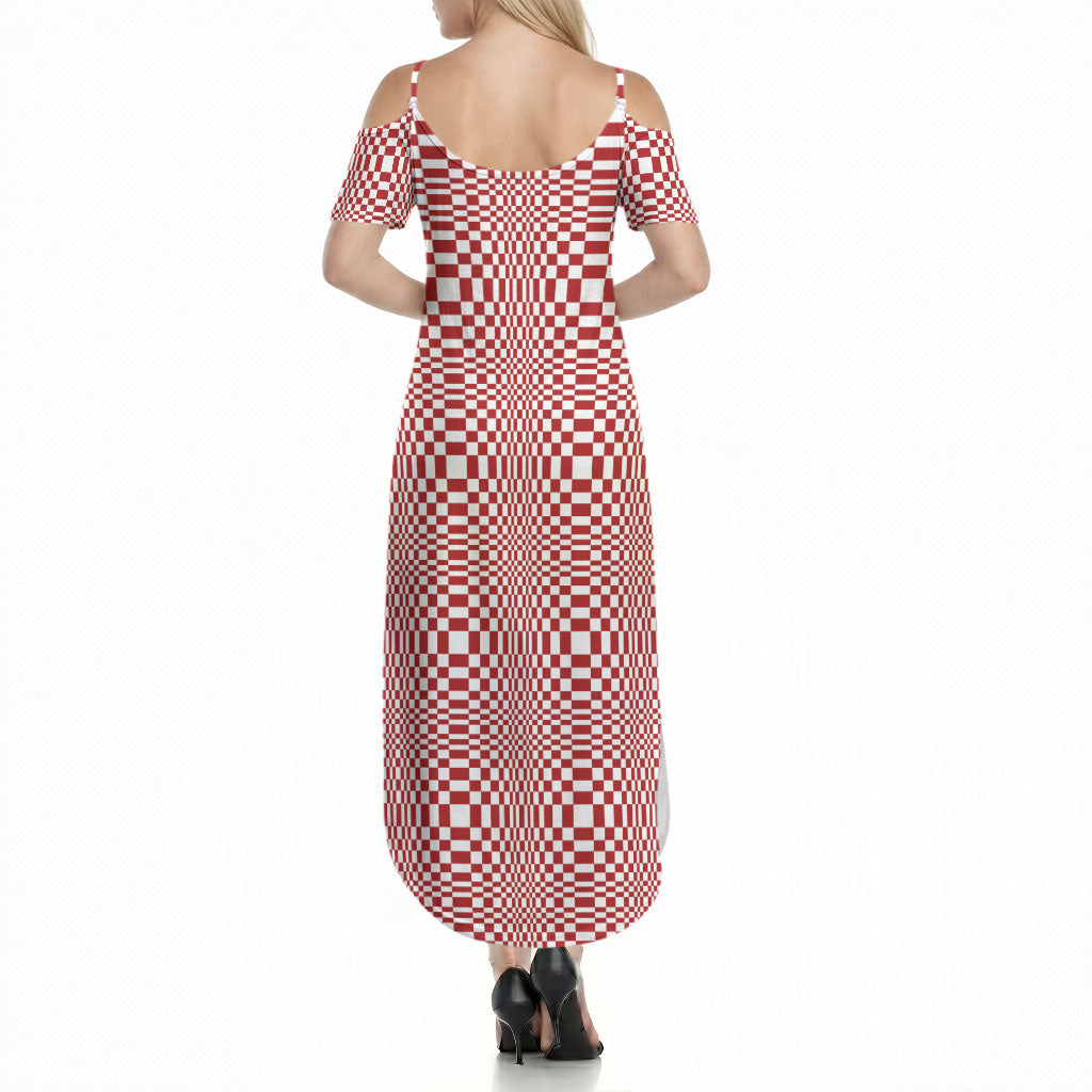 Red White Filipino Binakol Motifs Summer Maxi Dress Mabuhay Philippines Festival Kusikus Pattern