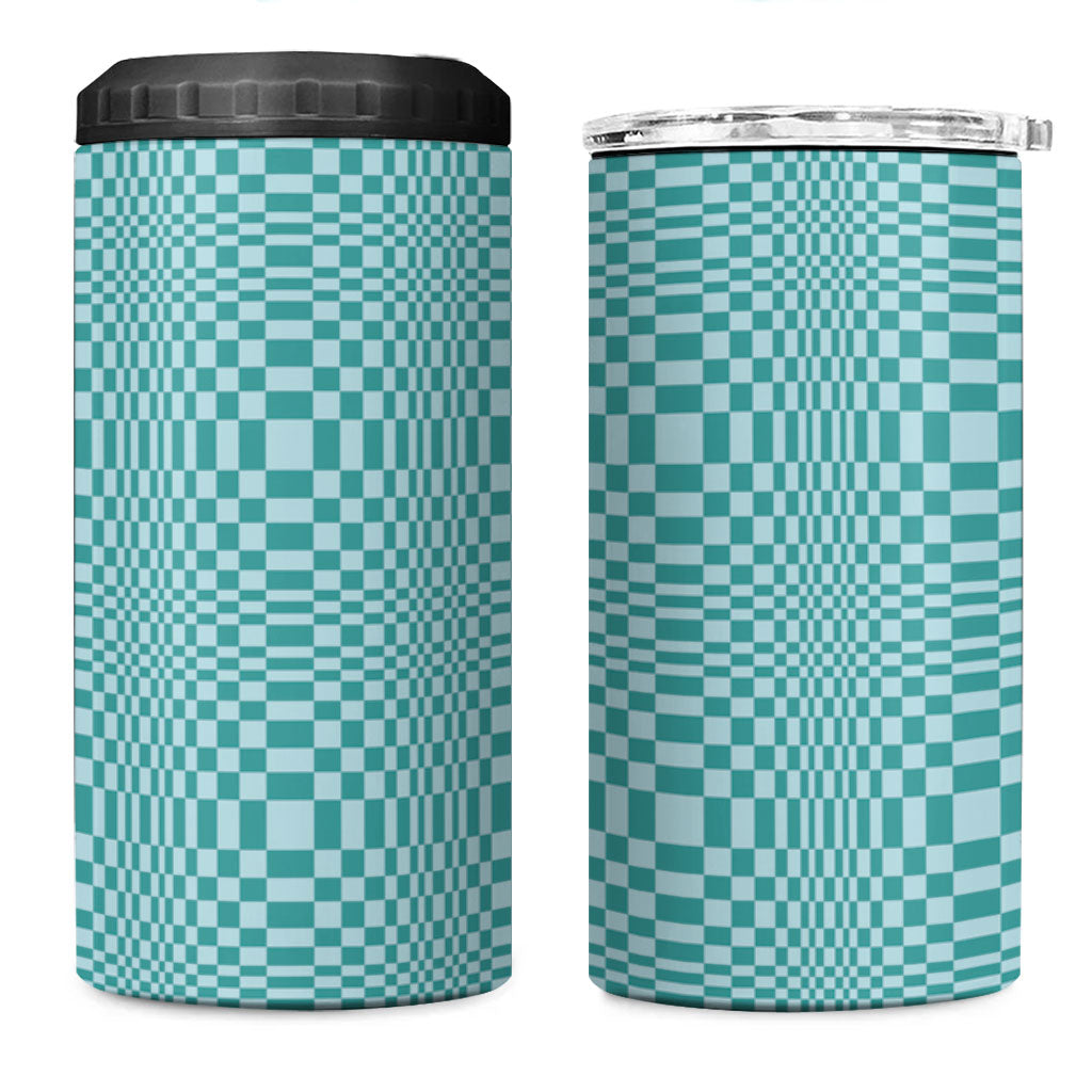 Cyan Filipino Binakol Motifs 4 in 1 Can Cooler Tumbler Mabuhay Philippines Festival Kusikus Pattern