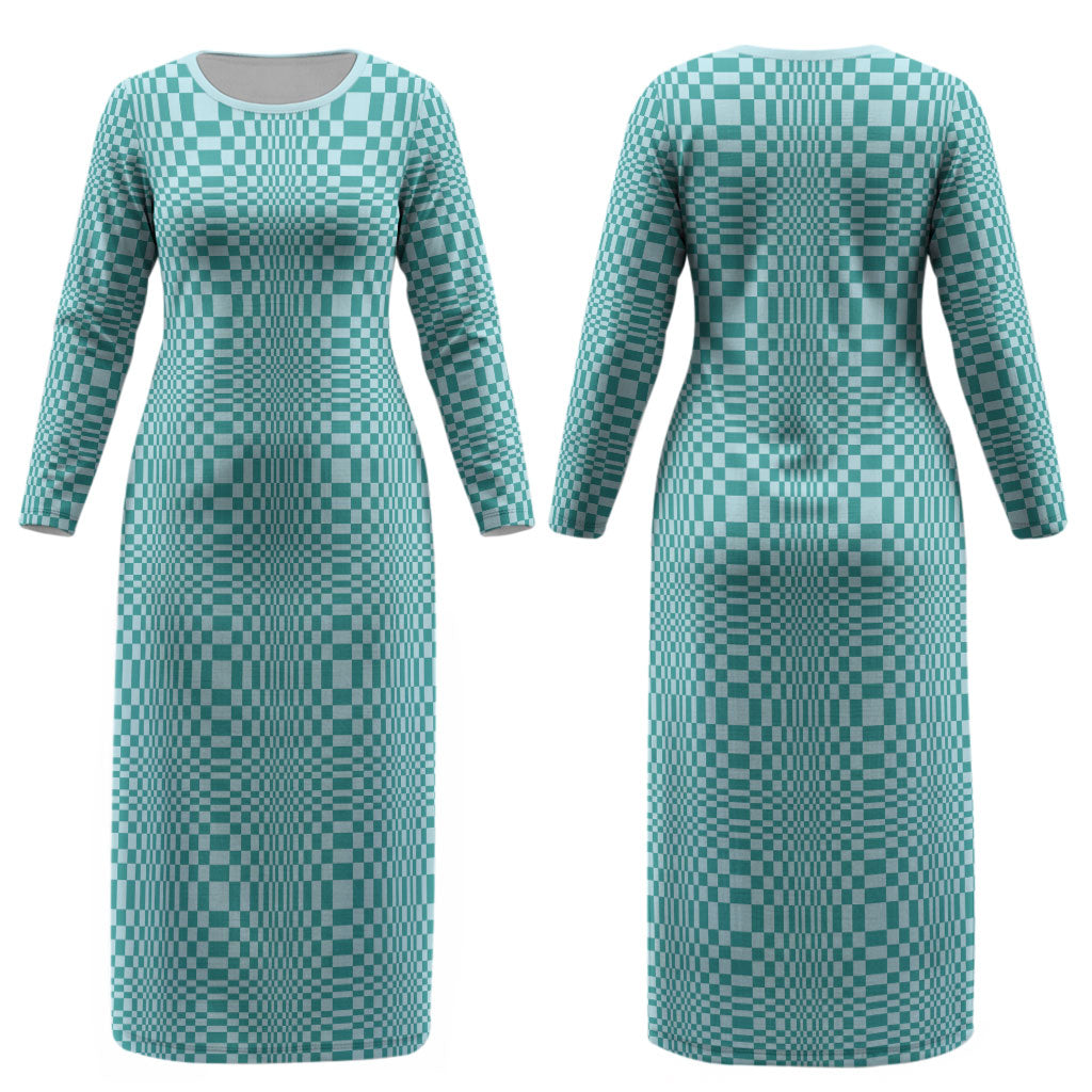 Cyan Filipino Binakol Motifs Couples Matching Long Sleeve Bodycon Dress and Hawaiian Shirt Mabuhay Philippines Festival Kusikus Pattern